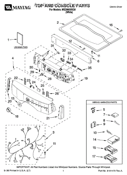 Parts for Maytag MED9600SQ0: Top and Console Parts - AppliancePartsPros.com