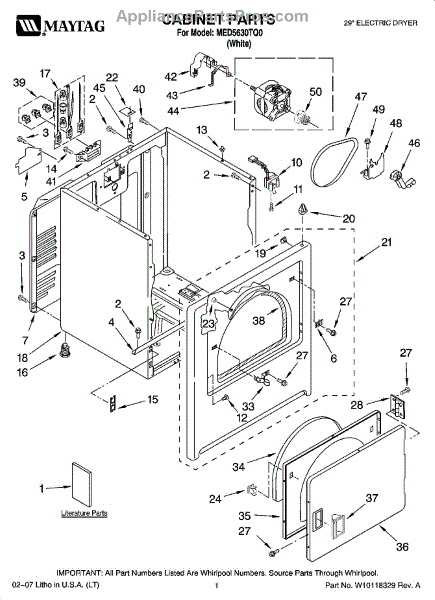 Parts for Maytag MED5630TQ0: Cabinet Parts - AppliancePartsPros.com