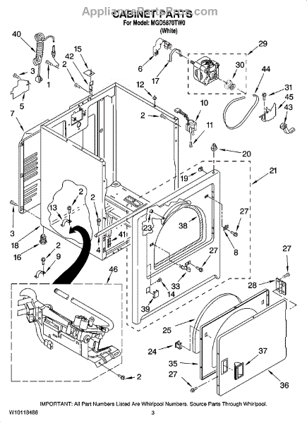 Parts for Maytag MGD5870TW0: Cabinet Parts - AppliancePartsPros.com