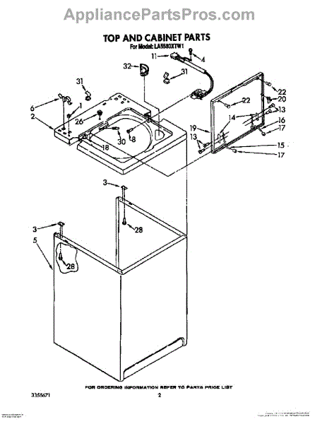 Parts for Whirlpool LA5580XTW1: Top and Cabinet, Lit / Optional Parts ...