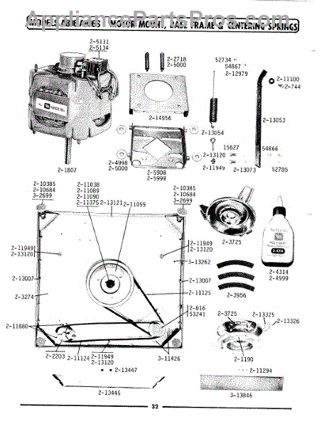 Parts for Maytag A806: Motor Mount, Base Frame & Centering Sprs Parts ...