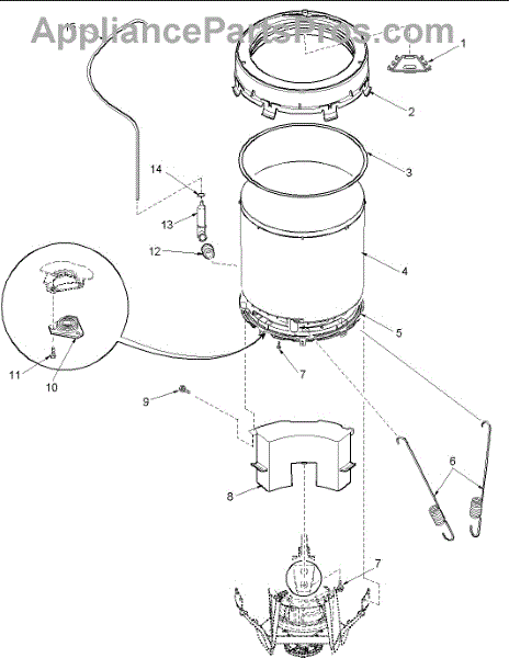 Parts for Amana ALW480DAW / PALW480DAW: Outer Tub and Pressure Tube ...