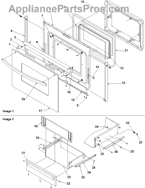 Parts for Amana ART6001W / P1143441N W: Oven Door and Storage Drawer ...