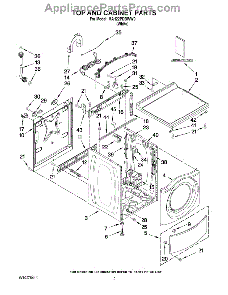 Parts for Maytag MAH22PDBWW0: Top and Cabinet Parts ...