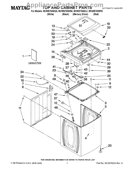 Parts for Maytag MVWB750WQ0: Top and Cabinet Parts - AppliancePartsPros.com