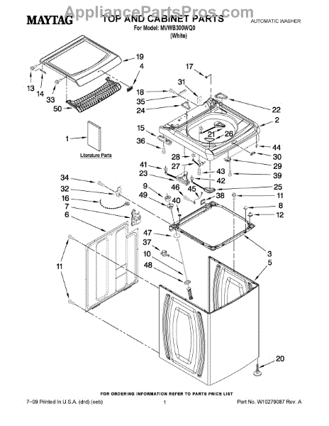 Parts for Maytag MVWB300WQ0: Top and Cabinet Parts - AppliancePartsPros.com