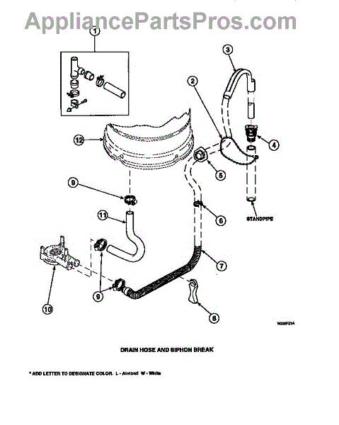 Parts for Amana LW8203W2 / PLW8203W2 A: Drain Hose and Siphon Break ...