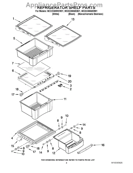 Parts for Maytag MCD2358WEM01: Refrigerator Shelf Parts