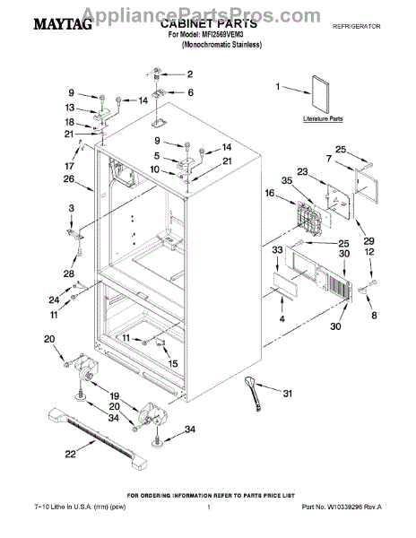 Parts for Maytag MFI2569VEM3: Cabinet Parts - AppliancePartsPros.com