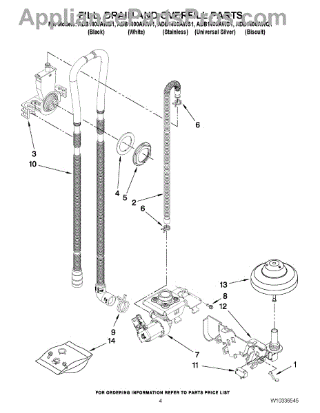 Parts for Maytag ADB1400AWW1: Fill, Drain and Overfill Parts