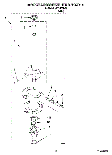 Parts for Maytag MET3800TW2: Brake and Drive Tube Parts