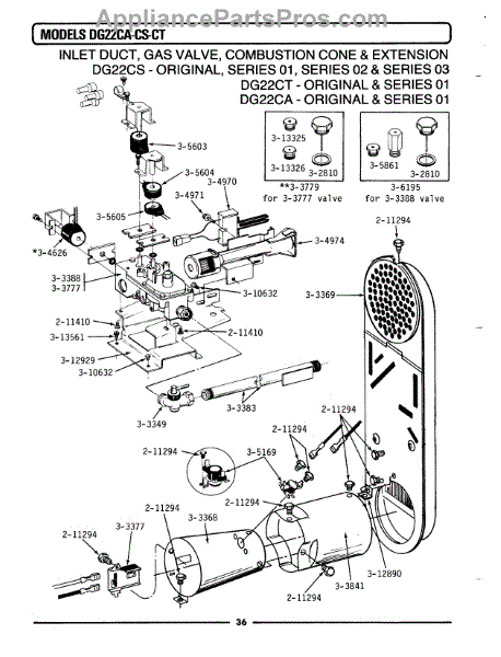 Parts for Maytag LDG22CS: Inlet Duct, Gas Valve & Combustion Cone Parts ...