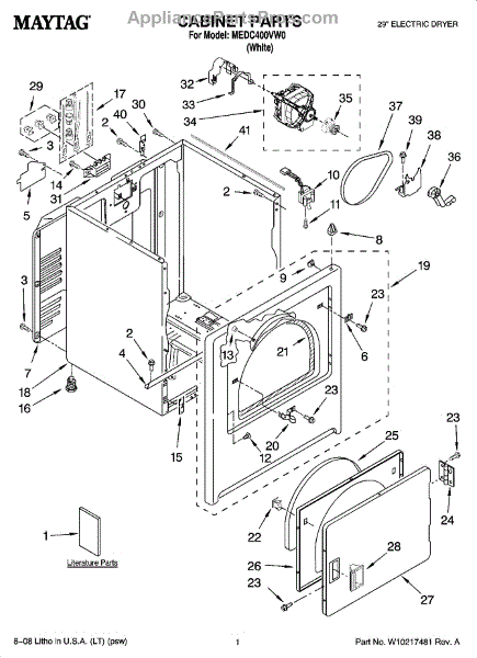 Parts for Maytag MEDC400VW0: Cabinet Parts - AppliancePartsPros.com