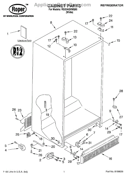Parts for Roper RS22AQXMQ00: Cabinet Parts - AppliancePartsPros.com