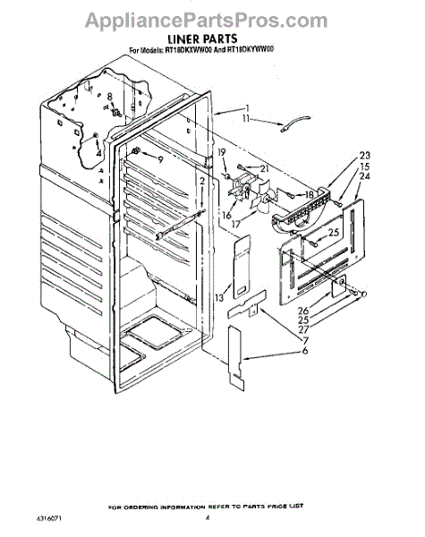 Parts For Roper RT18DKXWW00: Liner Parts - AppliancePartsPros.com