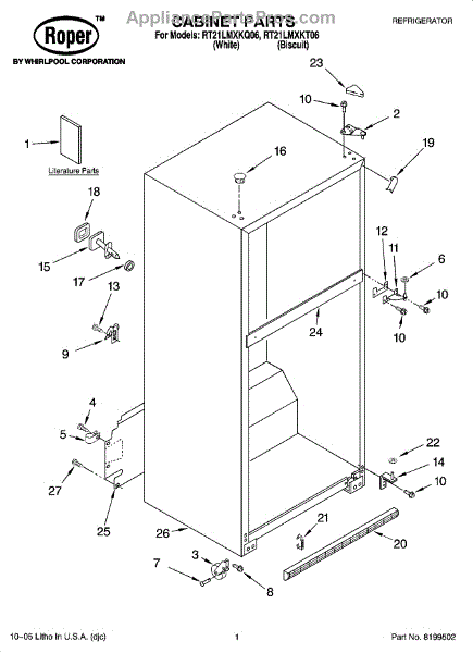 Parts For Roper RT21LMXKQ06: Cabinet Parts - AppliancePartsPros.com
