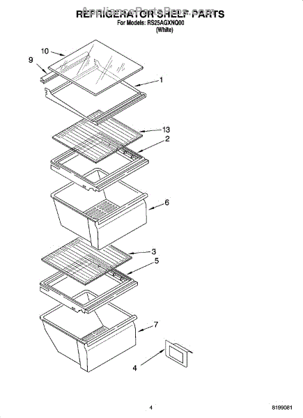 Parts For Roper Rs25agxnq00: Refrigerator Shelf Parts 