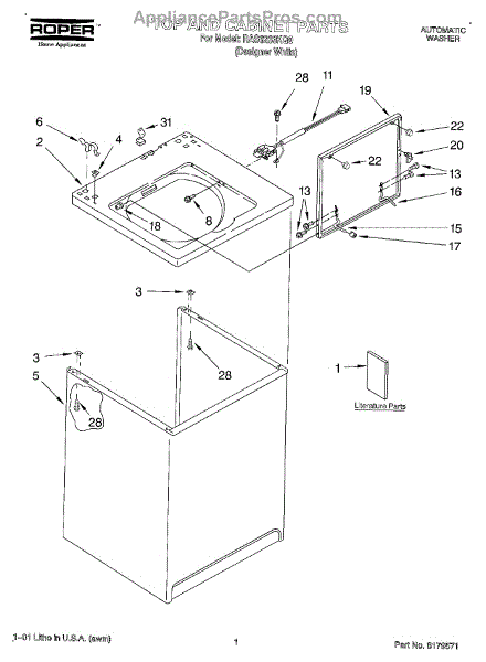 Parts For Roper RAS6233KQ0: Top And Cabinet, Literature Parts ...