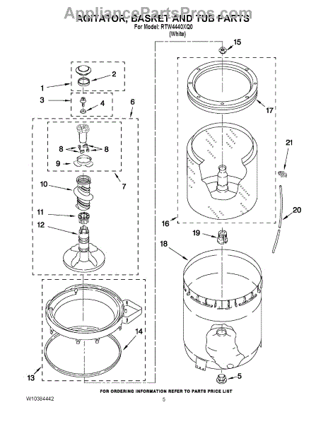 Parts for Roper RTW4440XQ0: Agitator, Basket and Tub Parts ...