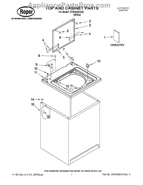 Parts For Roper RTW4440VQ2: Top And Cabinet Parts - AppliancePartsPros.com