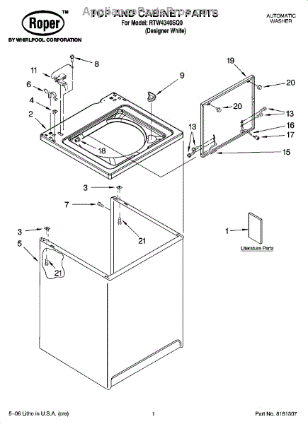 Parts For Roper RTW4340SQ0: Top And Cabinet Parts - AppliancePartsPros.com