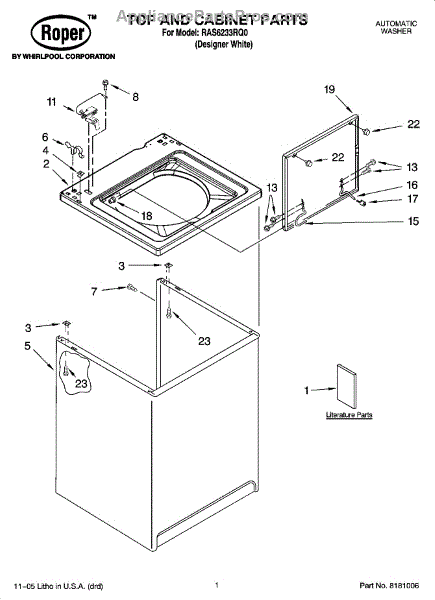 Parts for Roper RAS6233RQ0: Top and Cabinet Parts - AppliancePartsPros.com