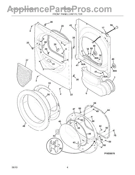 Parts for Frigidaire FASE7073LW0: Front Panel / Lint Filter Parts ...