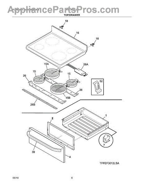 Parts for Frigidaire FFEF3012LSB: Top / Drawer Parts ...
