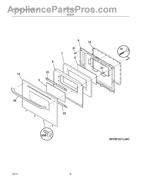 Parts for Frigidaire FFEF3011LBD: Door Parts - AppliancePartsPros.com