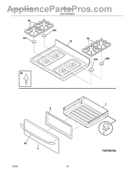 Parts for Frigidaire FGF368GMK: Top / Drawer Parts - AppliancePartsPros.com