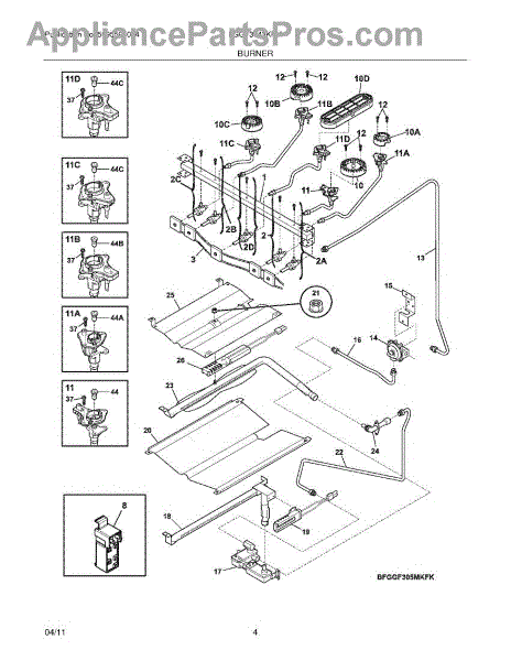 Parts for Frigidaire LGGF3043KFM: Burner Parts - AppliancePartsPros.com