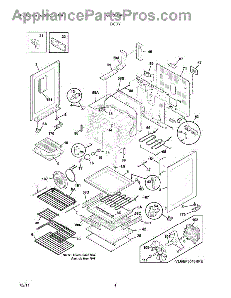 Parts for Frigidaire LGEF3043KFF: Body Parts - AppliancePartsPros.com