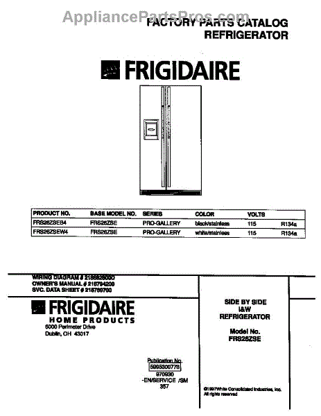Parts for Frigidaire FRS26ZSEB4: Cover Parts - AppliancePartsPros.com