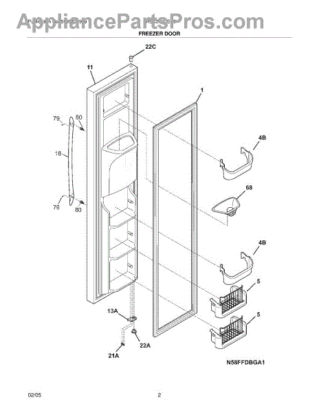 Parts for Frigidaire PHSC239DSB5: Freezer Door Parts ...