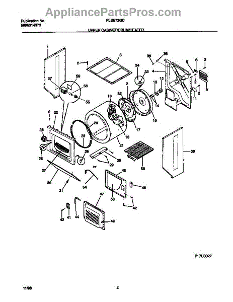 Parts for Frigidaire FLSE72GCSA: P17U0022 Dry Cab,drm,htr Parts ...