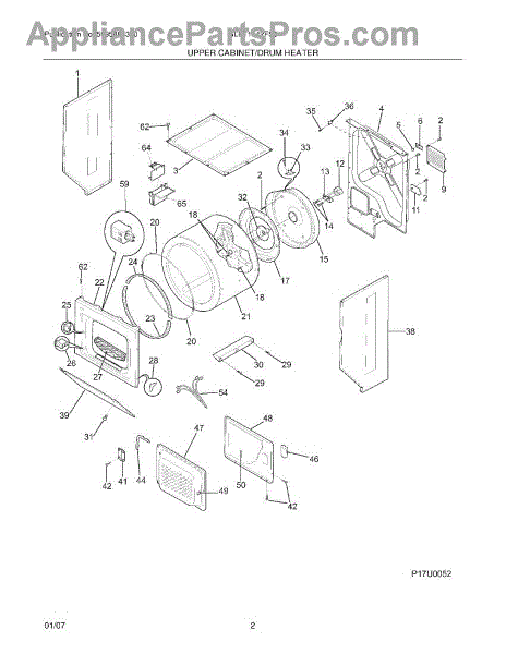 Parts for Frigidaire GLET1142FS0: Upper Cabinet / Drum Heater Parts