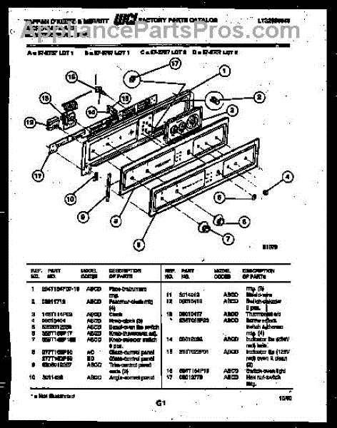 Parts for Frigidaire 57-2707-10-01: Control Panel Parts ...