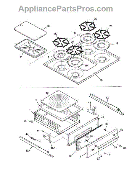 Parts for Tappan TGF605WFW5: Top / Drawer Parts - AppliancePartsPros.com