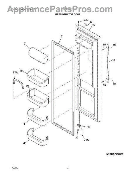 Parts for Frigidaire FRS6L7EES1: Refrigerator Door Parts ...