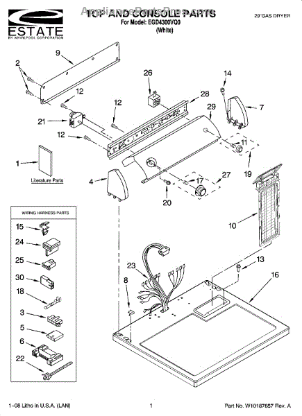 Parts for Estate EGD4300VQ0: Top and Console Parts - AppliancePartsPros.com