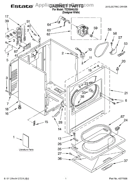 Parts for Estate TEDS840JQ0: Section Parts - AppliancePartsPros.com