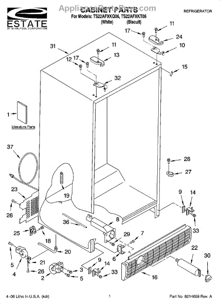 Parts for Estate TS22AFXKQ06: Cabinet Parts - AppliancePartsPros.com