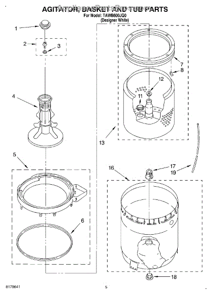 Parts for Estate TAWB600JQ0: Agitator, Basket and Tub Parts ...
