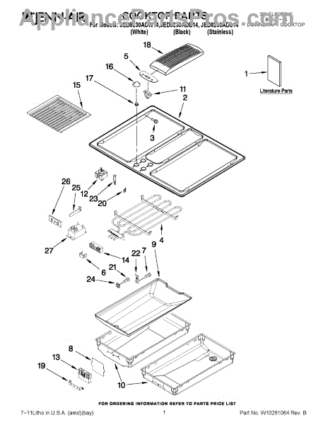 Parts For Maytag Jed8230adb14: Cooktop Parts - Appliancepartspros.com