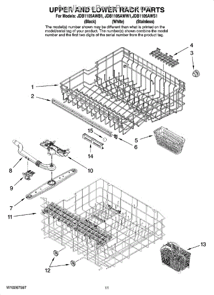 Parts for Maytag JDB1105AWB1: Upper and Lower Rack Parts ...