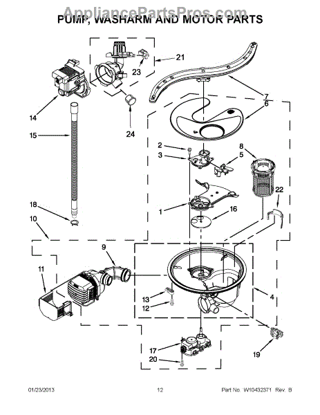 Parts for Jenn-Air JDB3650AWY5: Pump, Washarm and Motor Parts ...