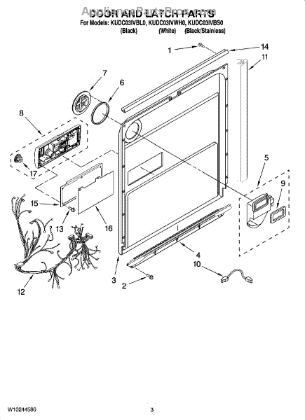 Parts for KitchenAid KUDC03IVBL0: Door and Latch Parts