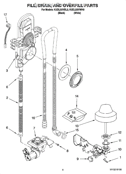 Parts for KitchenAid KUDL03IVBL0: Fill, Drain, and Overfill Parts