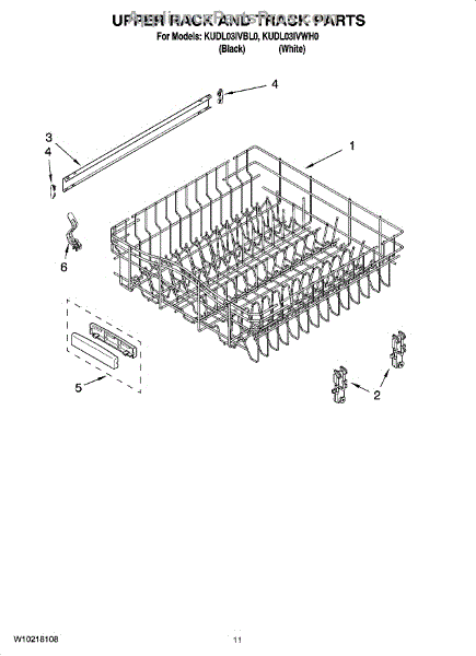 Parts for KitchenAid KUDL03IVBL0: Upper Rack and Track Parts