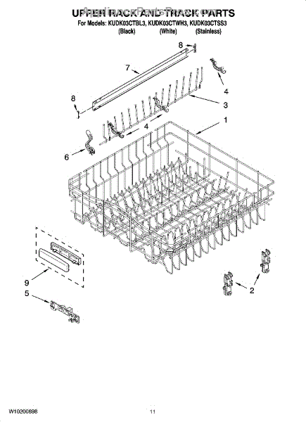 Parts for KitchenAid KUDK03CTSS3: Upper Rack and Track Parts ...